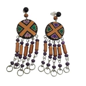 VINTAGE NATIVE AMERICAN GOLD, PURPLE & GREEN EARRINGS WITH 14K GOLD STUDS